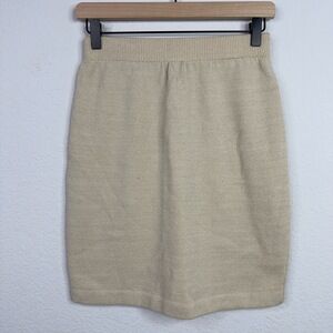 St. John Skirt Womens 2 Beige Wool Santana Knit‎ Pencil Career Preppy Minimalist